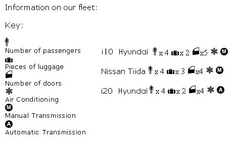 Pirate's Car Hire Informations of our fleet